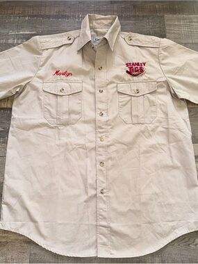 Vintage Bimini Bay Outfitters Khaki Fishing Shirt Short Sleeve Button Up Shirt